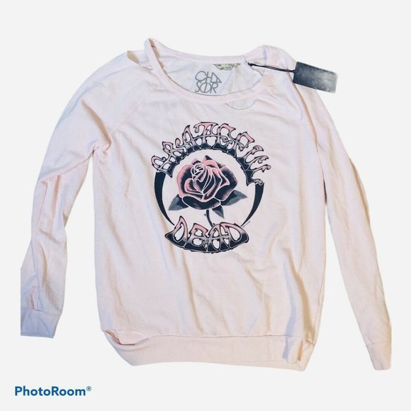 Chaser Tops - CHASER Grateful Dead Distressed Pink Sweatshirt